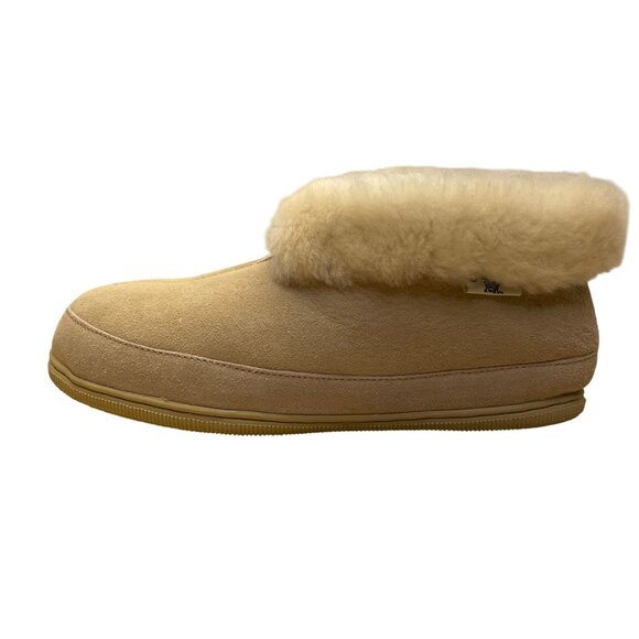 Shearling Unisex Beige Suede Cozy Sheepskin Rolltop Slippers Sz W11/M10 - Picture 4 of 10